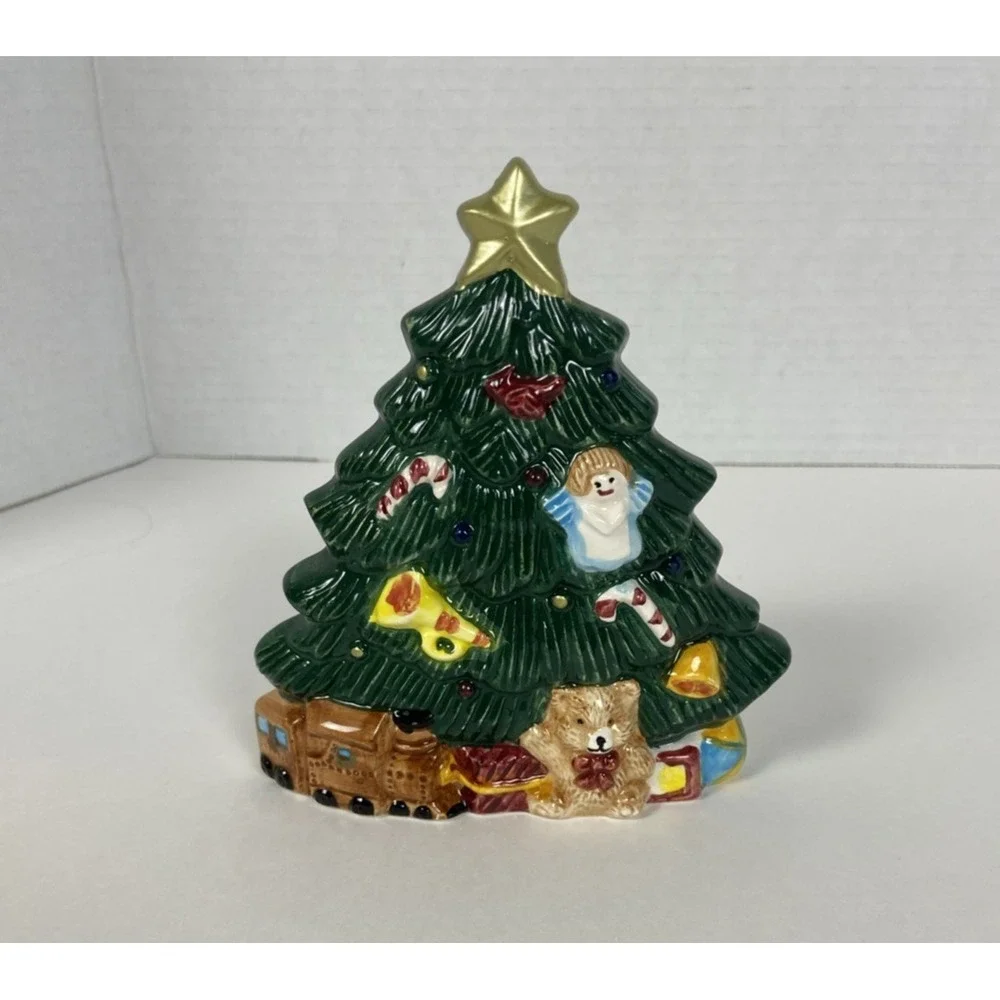 Vtg Earthenware Christmas Tree Napkin Holder w/Original Box Kitchen Decor